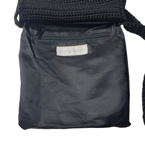 Worthington Vtg Boho Vintage Crossbody Foldover Flap Small Black Purse - Picture 5 of 11